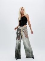 Jeans | Blug wide leg cu imprimeu cravată - imagine 3