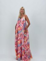 Rochie lungă din satin imprimat - imagine 3