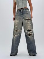 Jeans | Blug wide leg imprimat rupturi - imagine 3