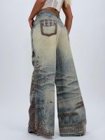 Jeans | Blug wide leg imprimat baroc - imagine 5