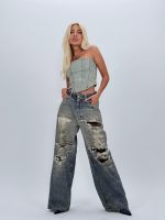 Jeans | Blug wide leg imprimat rupturi