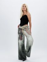 Jeans | Blug wide leg cu imprimeu cravată