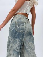 Jeans | Blug wide leg imprimat nisipiu - imagine 7