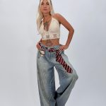 Jeans | Blug wide leg cu imprimeu cravată
