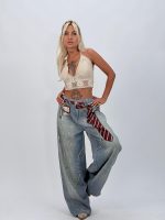 Jeans | Blug wide leg cu imprimeu cravată