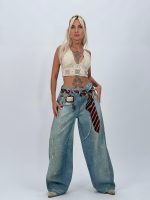 Jeans | Blug wide leg cu imprimeu cravată - imagine 2