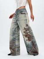 Jeans | Blug wide leg imprimat baroc - imagine 4