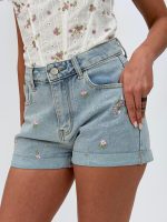 Jeans | Blug scurt cu ștrasuri și broderie florală - imagine 4