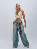 Jeans | Blug wide leg cu imprimeu cravată - imagine 3