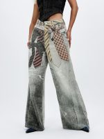 Jeans | Blug wide leg cu imprimeu cravată - imagine 4