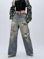 Jeans | Blug wide leg nisipiu imprimat rupturi - imagine 3