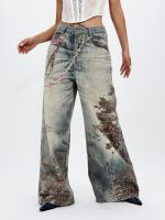 Jeans | Blug wide leg imprimat baroc - imagine 3