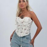Top corset cu imprimeu floral