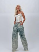 Jeans | Blug wide leg imprimat nisipiu - imagine 3