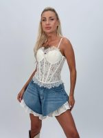 Top corset din dantelă cu fermoar la spate