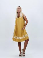 Rochie midi din in cu broderie florală - imagine 7
