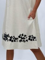 Rochie midi din in cu broderie florală - imagine 4