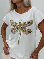 Tricou din bumbac cu imprimeu libelulă și strasuri - imagine 2