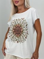 Tricou din bumbac cu imprimeu cărămiziu și ștrasuri - imagine 2