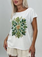 Tricou din bumbac cu imprimeu flori și ștrasuri - imagine 2