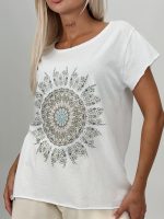Tricou din bumbac cu model pene - imagine 2
