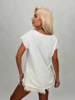 Tricou din bumbac cu imprimeu albastru și strasuri - imagine 4