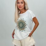 Tricou din bumbac cu imprimeu și strasuri