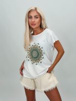 Tricou din bumbac cu imprimeu și strasuri