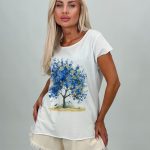 Tricou din bumbac cu imprimeu copac și ștrasuri