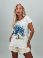 Tricou din bumbac cu imprimeu copac și ștrasuri