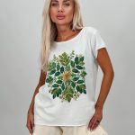 Tricou din bumbac cu imprimeu flori și ștrasuri