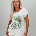 Tricou din bumbac cu imprimeu bicicletă și ștrasuri