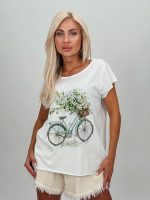 Tricou din bumbac cu imprimeu bicicletă și ștrasuri