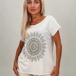 Tricou din bumbac cu model pene