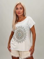 Tricou din bumbac cu model pene