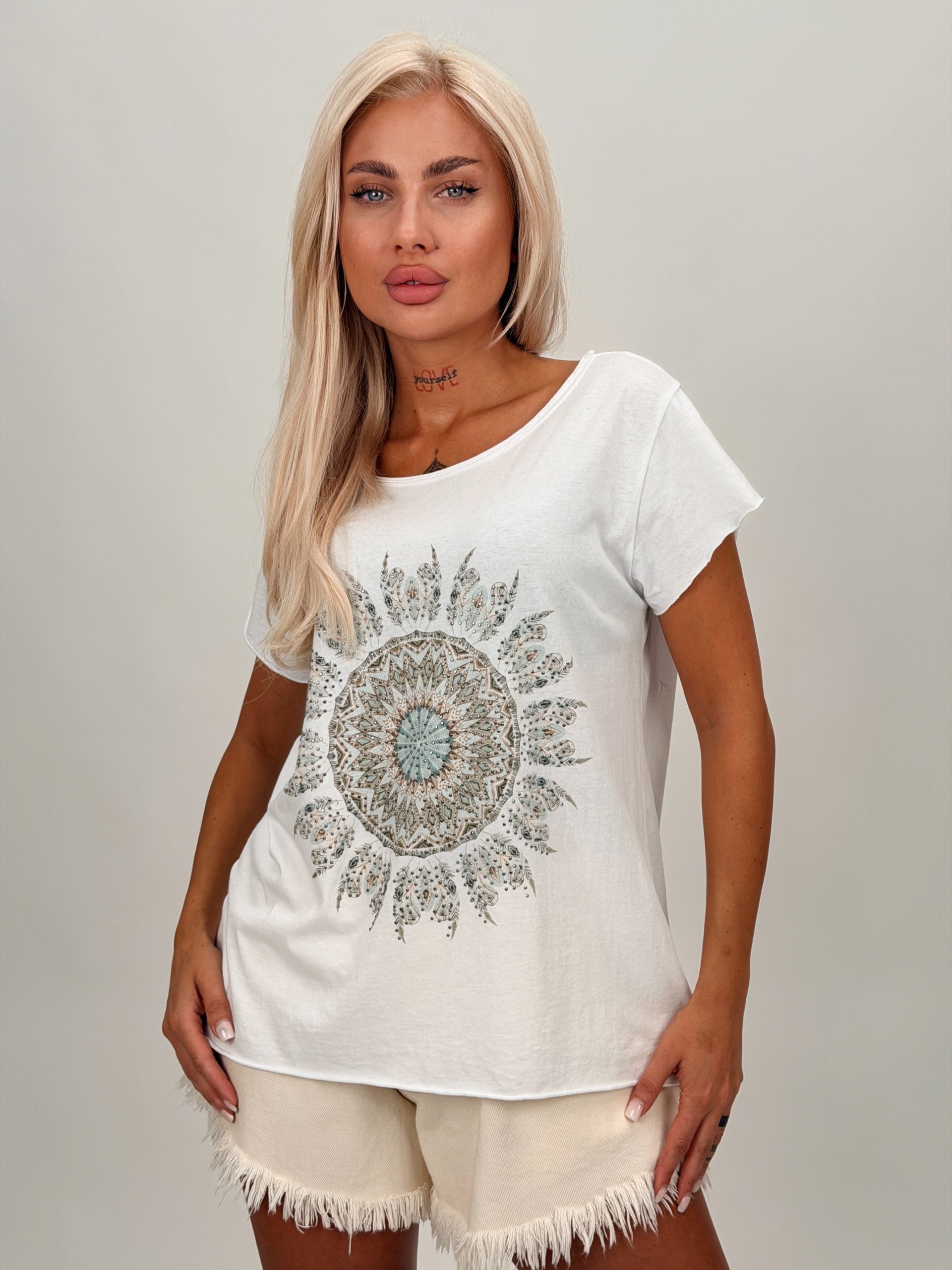 IMG_2388 Tricou din bumbac cu model pene - imagine 1