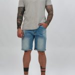 Jeans 3/4 albastru cu efect prespălat