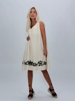 Rochie midi din in cu broderie florală - imagine 2
