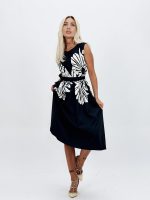 Rochie midi bleumarin cu imprimeu floral - imagine 3