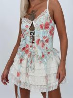 Top corset cu volane și imprimeu floral - imagine 10