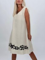 Rochie midi din in cu broderie florală - imagine 3