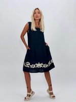 Rochie midi din in cu broderie florală - imagine 10