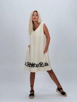 Rochie midi din in cu broderie florală