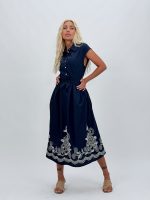 Rochie midi cu broderie și cordon în talie - imagine 8