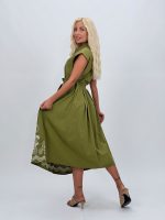 Rochie midi cu broderie și cordon în talie - imagine 5