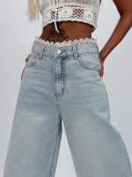 Jeans | Blug wide leg 3/4 cu broderie și ștrasuri - imagine 4