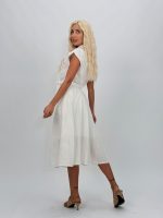 Rochie midi cu broderie și cordon în talie - imagine 4
