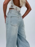 Jeans | Blug wide leg 3/4 cu broderie și ștrasuri - imagine 7