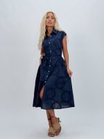 Rochie midi cu broderie și cordon în talie - imagine 6