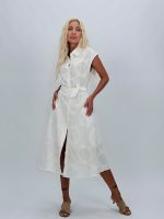 Rochie midi cu broderie și cordon în talie - imagine 2